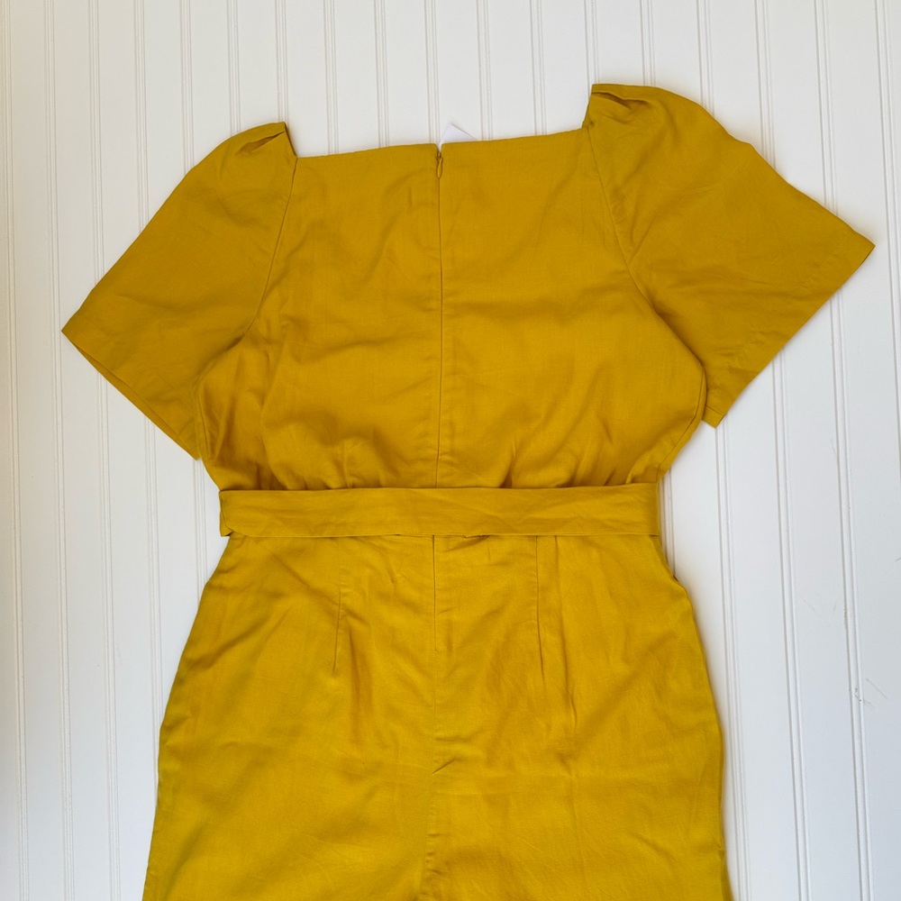 ANN TAYLOR LINEN LYOCELL WIDE LEG CROPPED JUMPSUIT IN MARIGOLD YELLOW - Picture 13 of 16